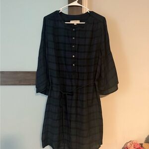LOFT Dark Checkered Long Sleeve Dress